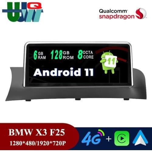 UJQW Qualcomm Android11 Carplay 8Core Snapdragon 662 Car Radio for BMW X3 F25 X4 F26 CIC NBT System Navigation GPS 10.25" Screen