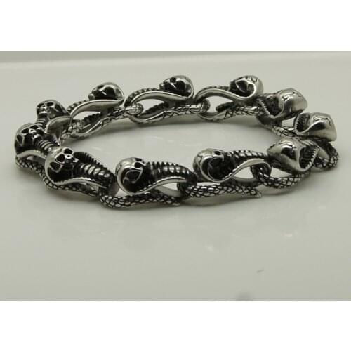 Snake & skull deisgn men/boys jewelry biker cowboy punk 316L stainless steel chain bracelet men jewelry bracelet
