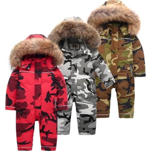 Brand -30 degree russian winter jumpsuit Camouflage Coats Children snow wear thicken down Boys Winter Jacket childrens clothing
