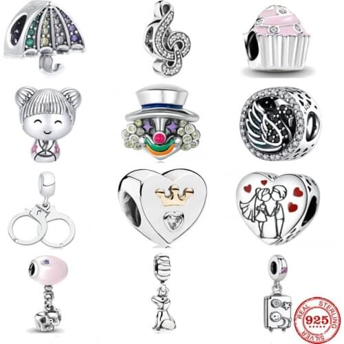 925 Silver New Note Clown Joker Umbrella Cake Family Charm Bead Fit Pandora Original Bracelet Charms Beads For Women DIY Jewelry