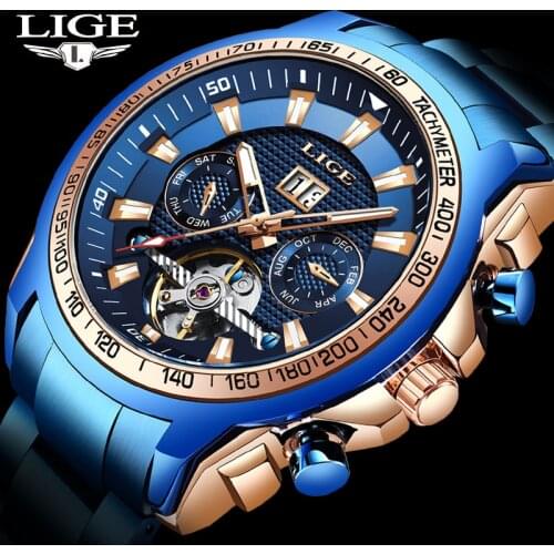 2020 LIGE New Men Watch Automatic Mechanical Watch Men Tourbillon High End Stainless Steel Waterproof Watches Relogio Masculino