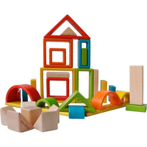 Wooden Rainbow Stacking Blocks Toys for Kids Geometric Wood Rainbow Stacker Creative Children Educational Toys Christmas Gifts