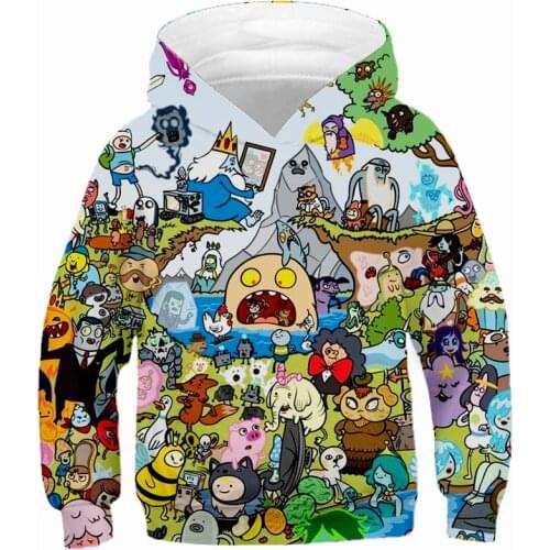 Children Anime Adventure Time Printing Hoodies Spring Autumn Boys Girls Hooded Sweatshirts Kids Baby Streetwear Pullover Clothes
