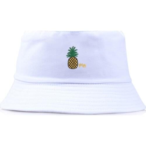Unisex Reversible Bucket Hat Cute Pineapple Embroidery Wide Brim Fisherman Cap F42F