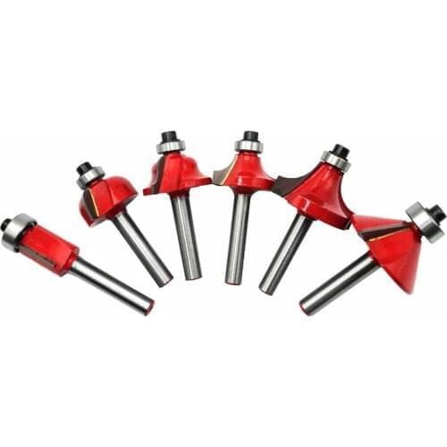 6pcs 6mm Shank Woodworking Flush Trim Router Bit Beading Bit Corner Round Cove Tungsten Carbide Milling Cutter for Wood MC06013