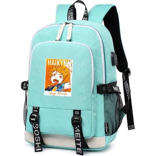 Haikyuu!! VBC Cartoon School Bags Large Travel Backpack Pink Bookbag USB Charging Laptop Backpack Anime Women Shoulder Bags