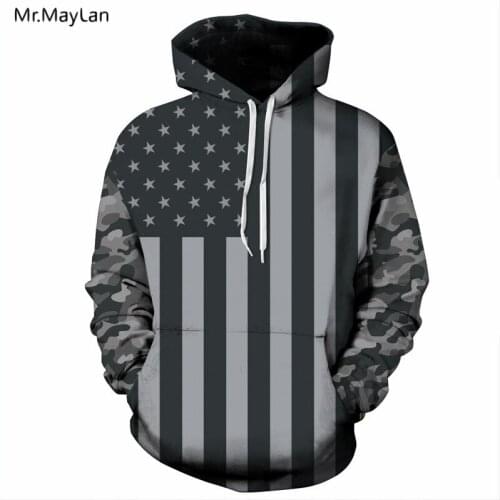 Hipster USA Flag Print 3D Streetwear Hoodies Men/Women Pullover Black White Hooded Sweatshirt Boy Girl Fashion Jacket Coat