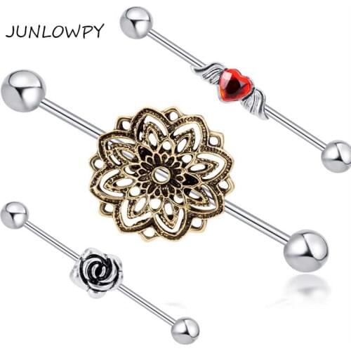 JUNLOWPY Fashion Earring Industrial Piercing Industrial Barbell Body Jewelry Rose Flower Angel Style 20pcs Piercing ear