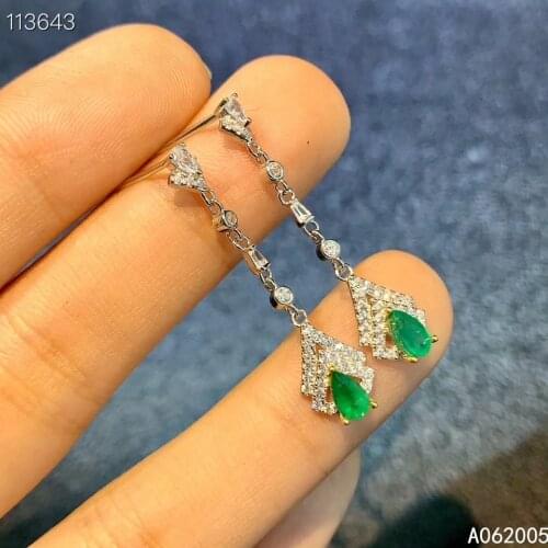 KJJEAXCMY Fine Jewelry 925 sterling silver inlaid natural Emerald female new earrings Eardrop luxury support test hot selling