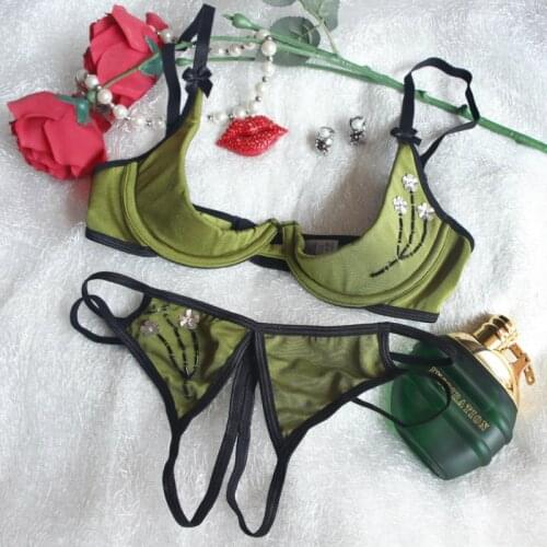 Romantic French Women Underwear Push Up Underwire Cup Bra Lingerie Set Sexy Temptation Lace Open Crotch Bra Set Valentines Day