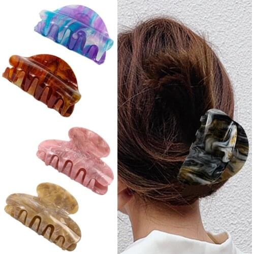 Korean Acrylic Women Hair Claws Crab Clamps Charm Solid Color Lady Hair Clips Retro Make Up Hairdress Hair Styling Tool