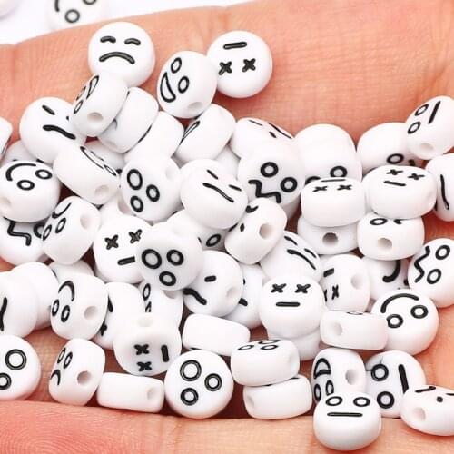 Round Mixed Mood Pattern Acrylic Beads White 4x7mm Loose Spacer Beads for Jewelry Making DIY Necklace Bracelet Accessories