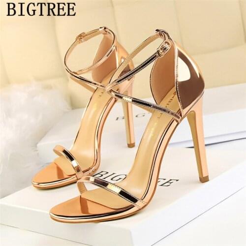 Summer Shoes Patent Leather Gold Sandals Bigtree Shoes Extreme High Heels Sexy Sandals Tacones High Heels Sandals Women Ayakkabi