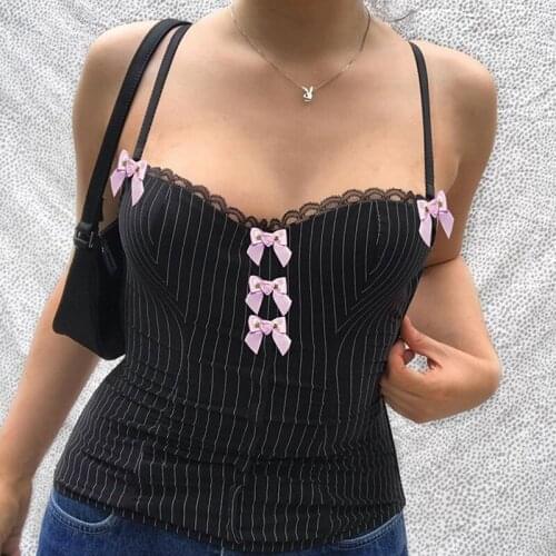 Hot kf-Bowknot Halter V-Neck Camisole Womens Sleeveless Top Black