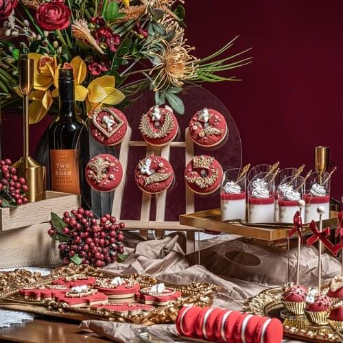 Simulation cake model European golden red fondant biscuit mousse cup dessert table window decoration scene layout decoration