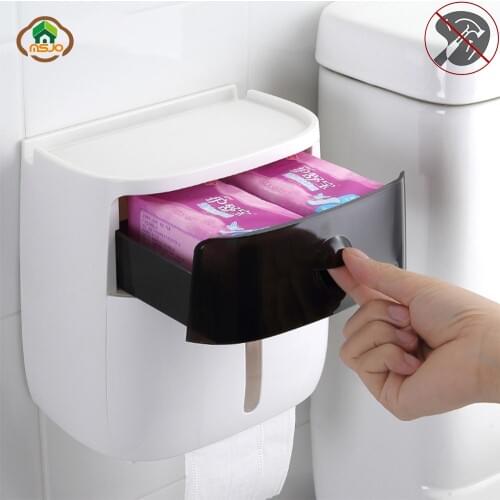 MSJO Organizer Box Storage Drawer Tissue No Marks Wall Mounted for Bathroom Waterproof Storage Box Sundries Phone Organization