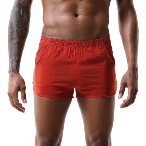 Mens Low Waist Underpants with Pockets Quick-drying Surfing Swimming Trunks Boxer ShortsBeachwear Solid Color Summer Shorts