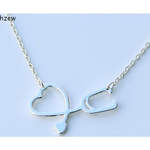 Hzew hot sale Stethoscope Necklace for Nurse Doctor Gift Medical Jewelry I Love You Heart Pendant Necklace