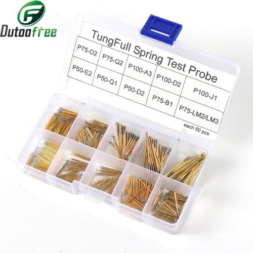 500PCS/Set Spring Test Probe Pogo Pin P50-P100 Brass Gold Plated Phosphorus Brass Gilded Stainless Steel Wire With Box
