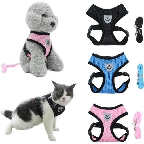 Adjustable Soft Breathable Reflective Cat Harness Nylon Mesh Vest Harness for Dogs Puppy Collar Cat Pet Cat Chest Strap Leash