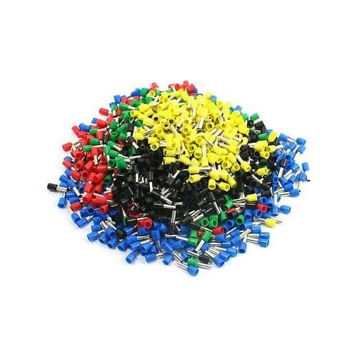 Mix Red/Yellow/Blue/Black/White/Green Color Pre Insulate Cable End Ferrules Terminals E4009 200Pcs for 12AWG Wire