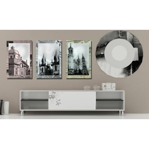 Modern Home Decor Abstract Canvas Painting Retro City Street Landscape Pictures Decorative Paintings 3 Panel Wall Art No Frame