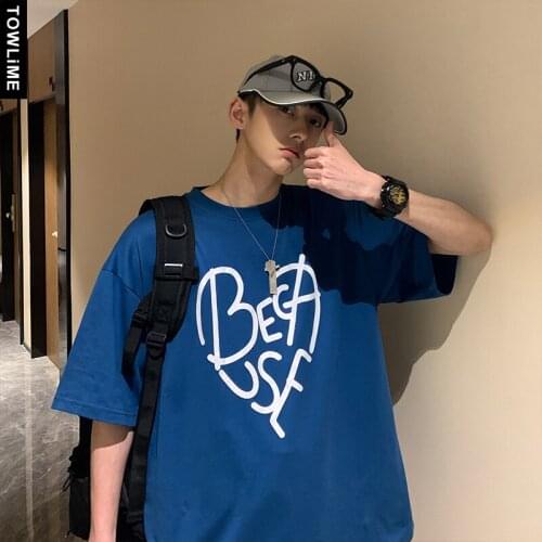 TOWLiME Men Vintage Letter Print Korean T Shirts 2021 Summer Women Cotton Harajuku Black Tees Couple Loose Casual Tops