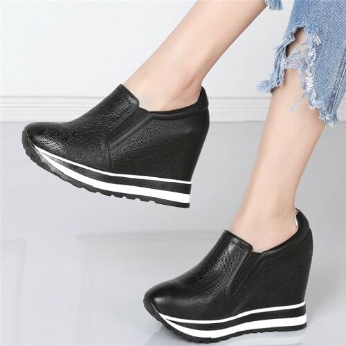 Fashion Sneakers Women Genuine Leather Wedges High Heel Ankle Boots Female Breathable Round Toe Platform Pumps Shoe Casual Shoes