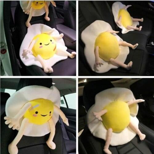Unique Car Interior Decoration Plush Fried Egg Lumbar Support Pillow Fashion Car Headrest Neckpillow