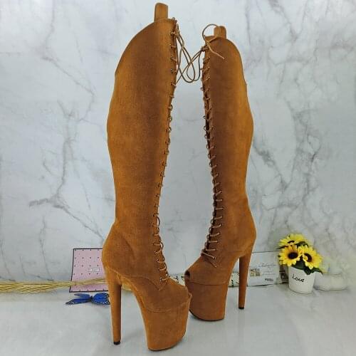 Leecabe Suede 20CM/8inches Pole dancing shoes High Heel platform Boots open toe Pole Dance boots
