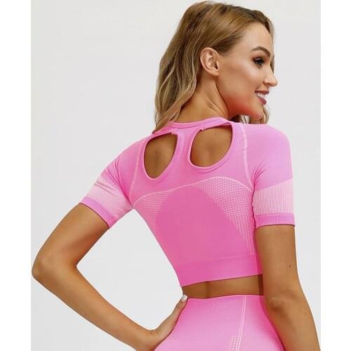 Soft Seamless Yoga Shirts For Women Back Hollow Out Short Sleeve Fitness Crop Top Quick Dry Running T-shirt Summer Sportswear