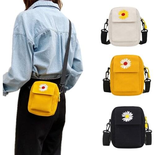 Women Shoulder Bag Summer Bag Daisy Mini Bag Casual Tote Outdoor Canvas Handbag Zipper Messenger Bags Coin Holder Purse