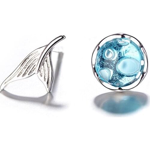 New Hot Mermaid Stud Earrings Womens Fashion Jewelry Blue Foam Brinco Cute Earrings Silver color Birthday Gift