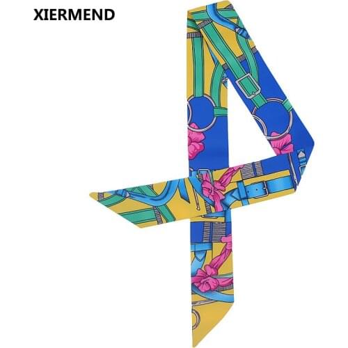 2018 New belt flower print simulation silk narrow long scarf tied bag handle ribbon head skinny scarves