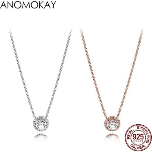 Anomokay Classic Sterling 925 Silver Fine Round CZ Nekclace Silver Gold Link Necklace Simple Jewelry for Birthday Gift