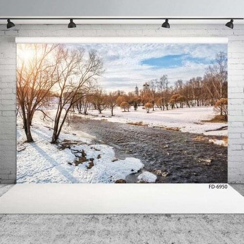 Winter Snowfield River Scenic Photo Backgrounds Customized Backdrops for Baby Children Portrait Photoshoot Photography Props