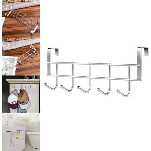 5 Stainless Hooks Over The Door Hooks Wash Room Hanger Clothes Towel Storage Holder On The Back Of Cabinet Door