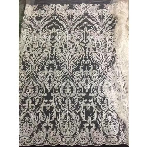 5yards /lot st001# cord sequin offwhite stock embroidery tulle mesh lace fabric for sawing bridal wedding/ evening dress