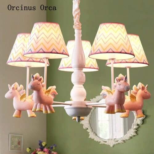 American creative Unicorn chandelier Girl Bedroom Princess Room childrens room lamp cartoon dream LED color pony Chandelier