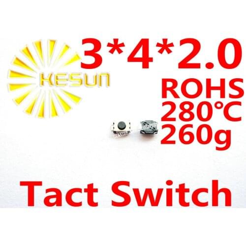FREE SHIPPING 100PCS SMT 3X4X2.0MM 2 Pin Tactile Tact Push Button Micro Switch Momentary ROHS