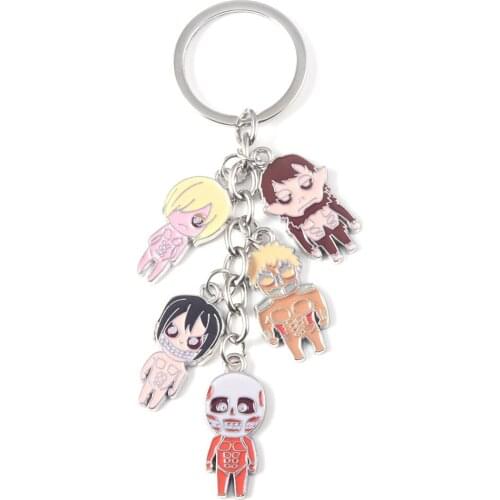Anime Attack On Titan Levi Ackerman Keychains Shingeki no Kyojin Eren Jaeger Mikasa Ackerman Metal Keyrings Pendant Figure Toys