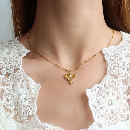 CHUANGU 18K Gold Fashion Animal Elephant Clavicle Necklace Punk Hip Hop Choker Pendant Necklace For Female Bijoux