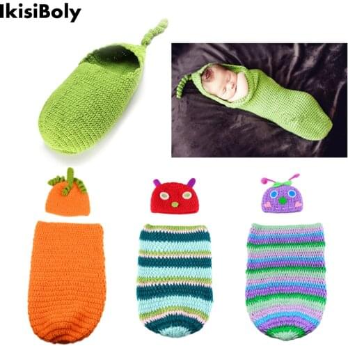 0-3M baby Newborn Girl Boy Photography Props babies Pea Sleeping Bag Designer Wraps Infant Kids Knitted Handmade Outfits Set