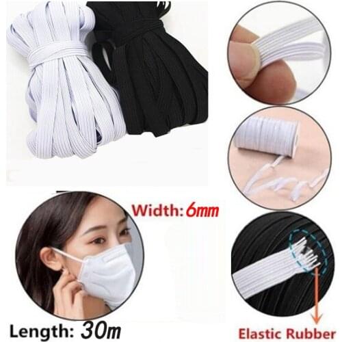 Elastic Bands White and Black 30 Meters 6mm Polyester Elastic Bands for Clothes Garment Sewing Accessories