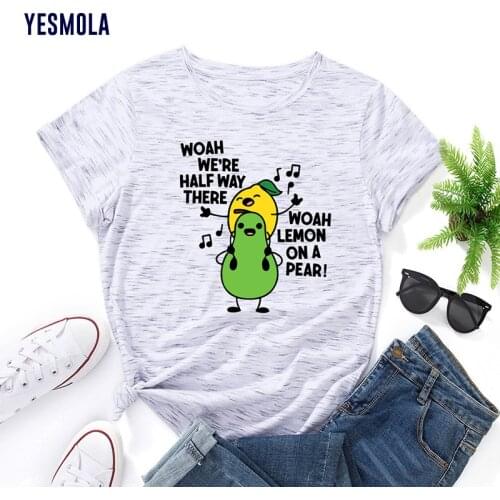 YESMOLA Avocado Cute Printing T-shirt Lemon on a Pear Cotton T-shirt Fashion Loose Casual Sweat Tee Clothes Style Womens Tshirts