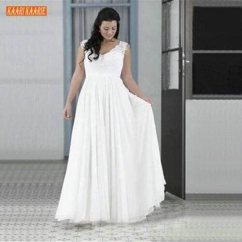 Graceful Boho White Wedding Gown V Neck Lace Appliqued Chiffon A Line Bride Dresses Long Customized Modest Beach Wedding Dresses