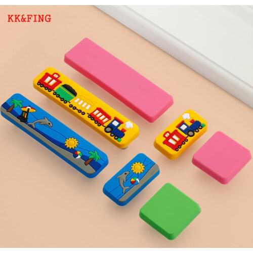 KK&FING Children Room Rubber Door Knobs and Handles Drawer Knobs Wardrobe Door Pulls Cute Blue Star White Cloud Furniture Handle