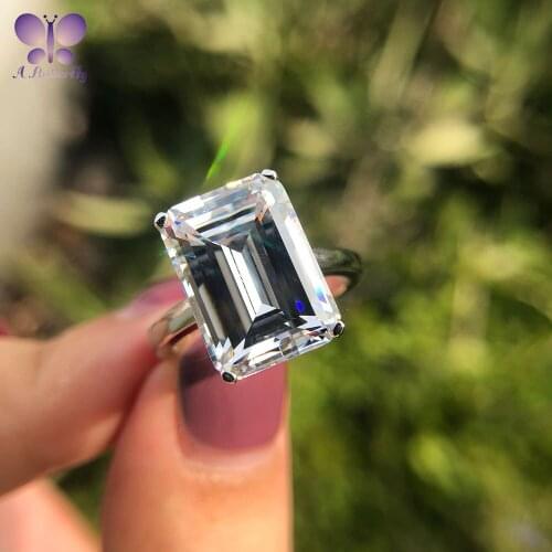 Luxury 925 Sterling Silver High Carbon Simulation Diamond Ring 10x14mm Emerald Rings High Quality Wedding Ring