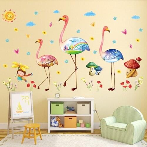 Creativity Cartoon Colorful flamingos wall stickers Vinyl DIY waterproof wall decals For Kids Room kindergarten Decor Murals
