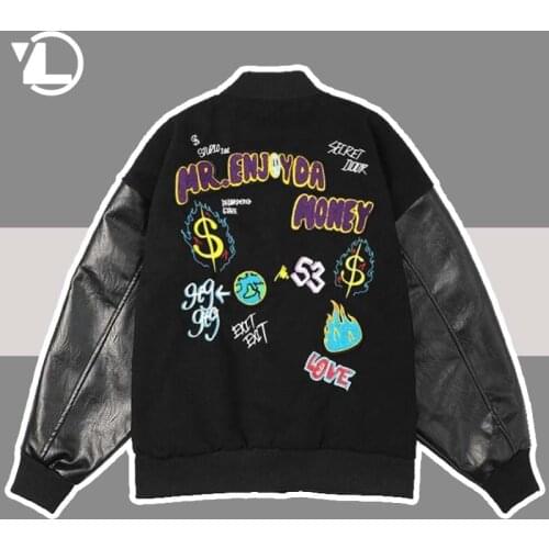 Hip Hop Baseball Jackets Men Furry Letter Embroidery Patchwork Harajuku Varsity Jacket Harajuku Punk Street Coats Unisex 2021